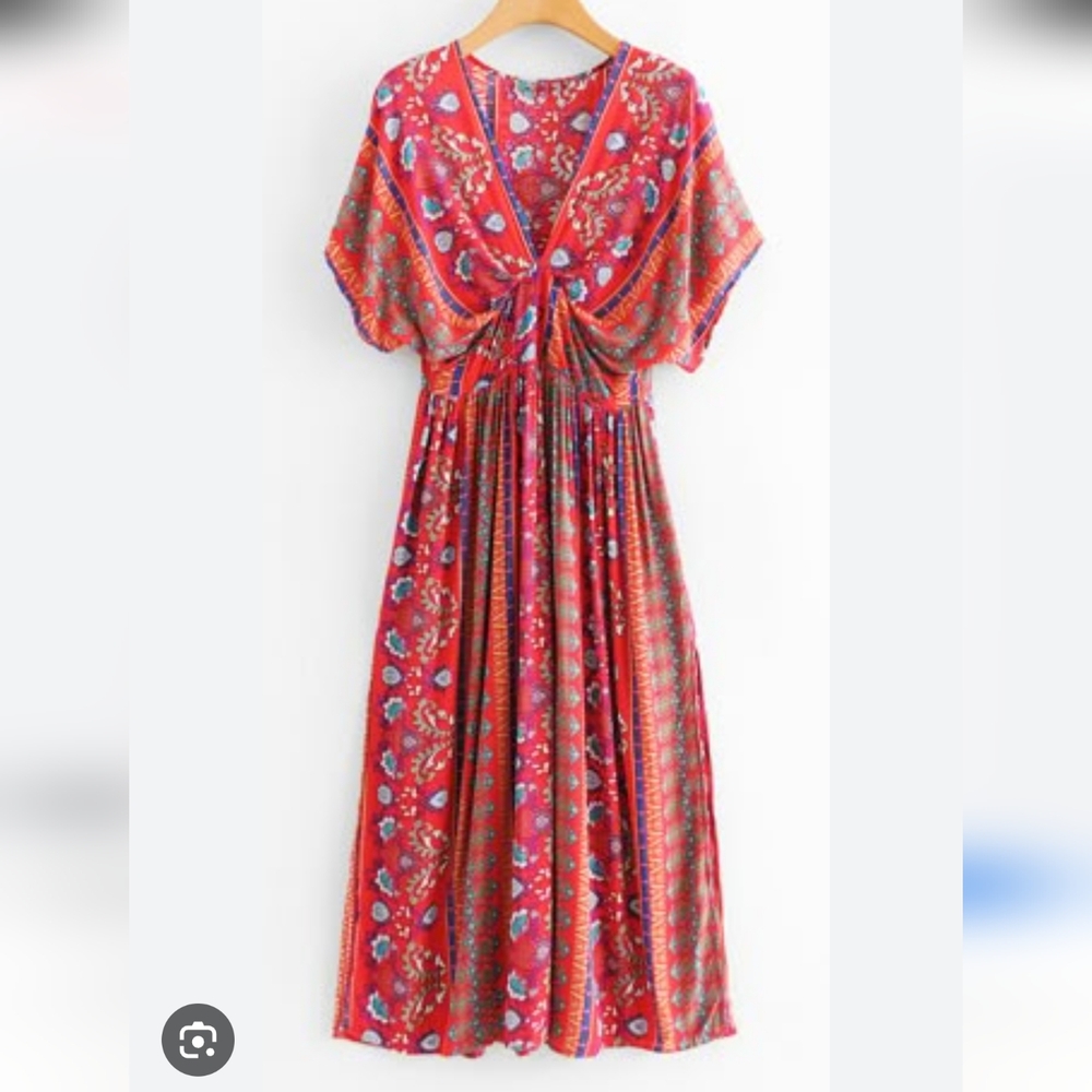 Floral Red and Blue Maxi Dress Size S